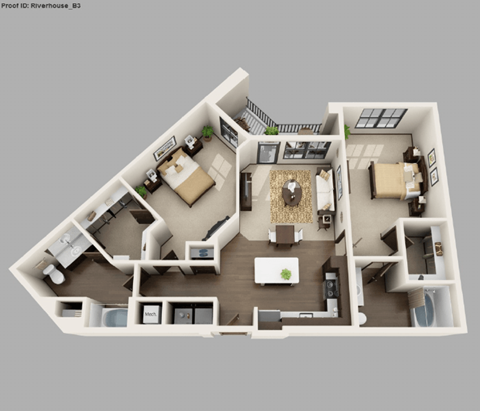 Floor plan for 2 beds, 2 baths